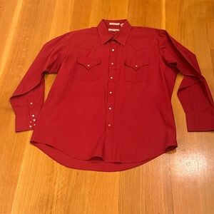 SHEPLERS Classic Red Button-Down Shirt for Men Size 17 - 35 Western Rodeo Ready